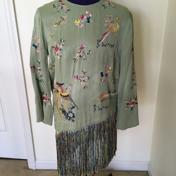 Zara Print Embroidered Fringe Shirt Brand New - Picture 3 of 11